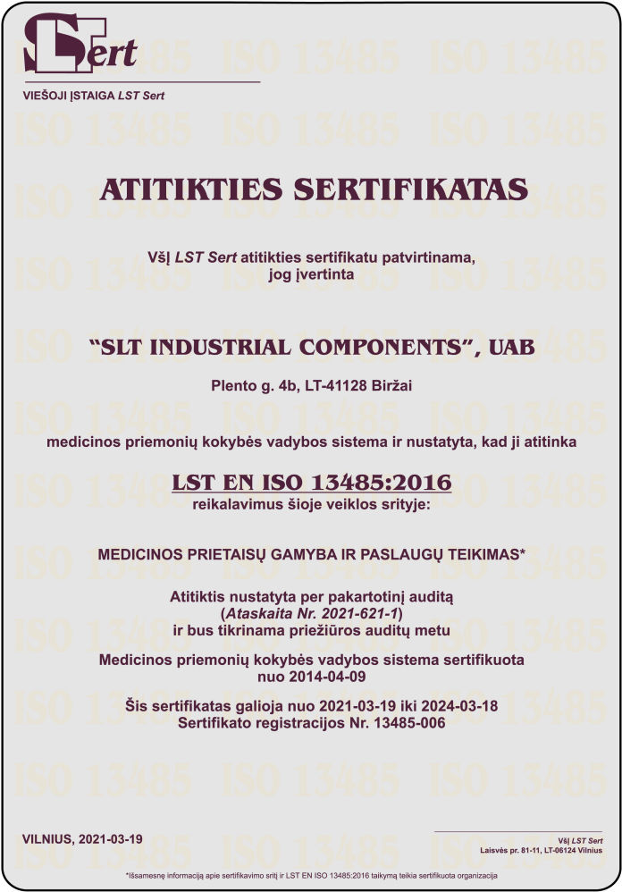 SLT Industrial Components ISO 13485